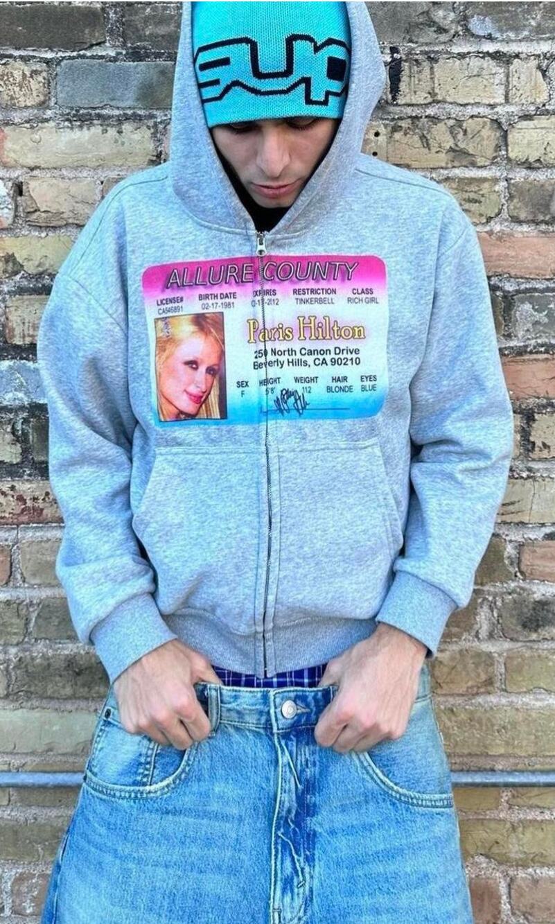 ALLURE COUNTY PARIS HILTON ZIP UP Grey Hoodie Jacket Men's sz M. Unisex